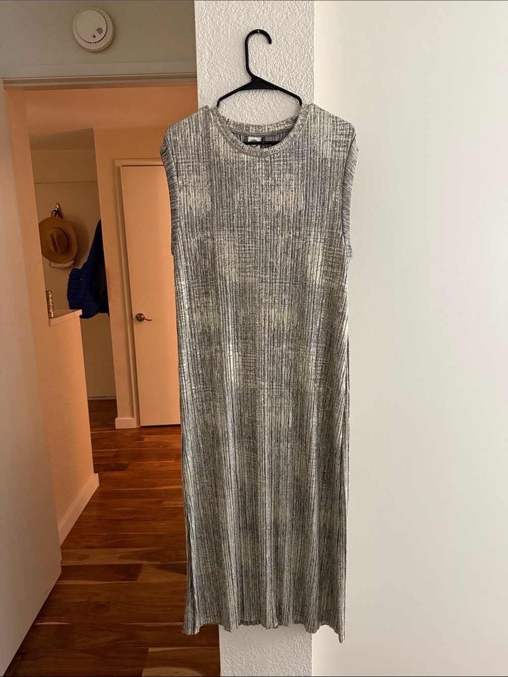 Metallic Sleeveless Ribbed Maxi Dress in Silver